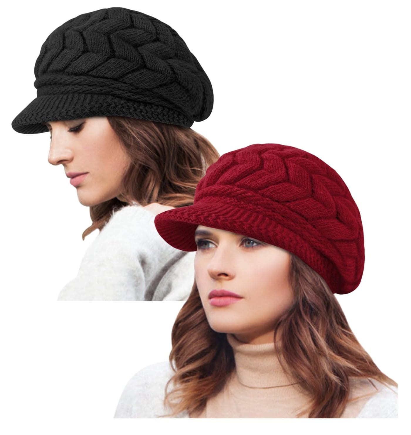 YSense 2 Pack Womens Winter Hats Warm Knit Hat Slouchy Beanie Cap with Brim Gifts