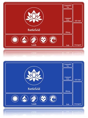 EDGFRTOIO Card Playmat Stitched with Magic Zones Game Mats Tabletop 24x14 inch for MTGTCG Card Battles Commander Deck Gaming Desk Mat Duel Mat Card Gameplay Mats for Beginner Red Blue 2 Pack