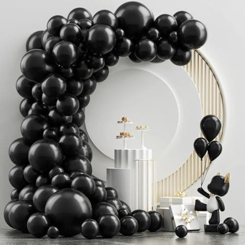 NISOCY Black Balloons 102PCS 18In 12In 10In 5In Black Latex Balloon Arch Garland Kit For 2026 New Year Halloween Engagement Graduation Birthday Theme Party Decoration Anniversary Celebration