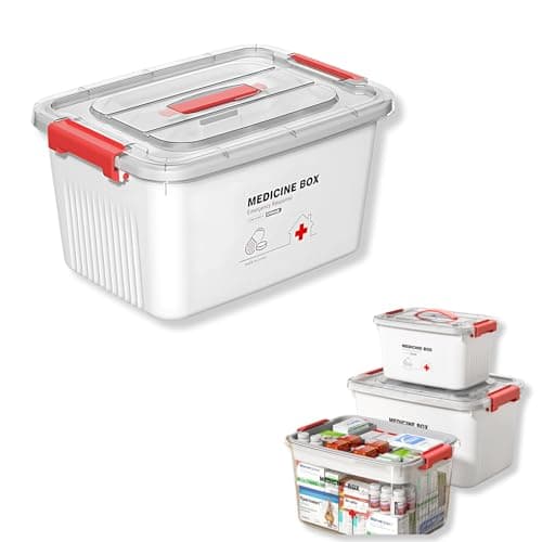 HoopVool Portable Double Layers Medicine Box, Comprehensive Home Emergency Medicine Storage Box – Organizer with Secure Lock & Handle, Multi-Size Option (White & Transparent) (WHITE, MEDIUM)