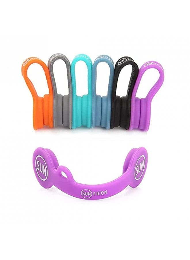 SUNFICON 6 Pack Magnetic Cord Organizers Cable Clips Cable Straps Silicone Twist Ties Colorful Headphone Cord Keeper Holder Manager Bookmark Whiteboard Fridge Magnet Keychain Gift Home,Office,School