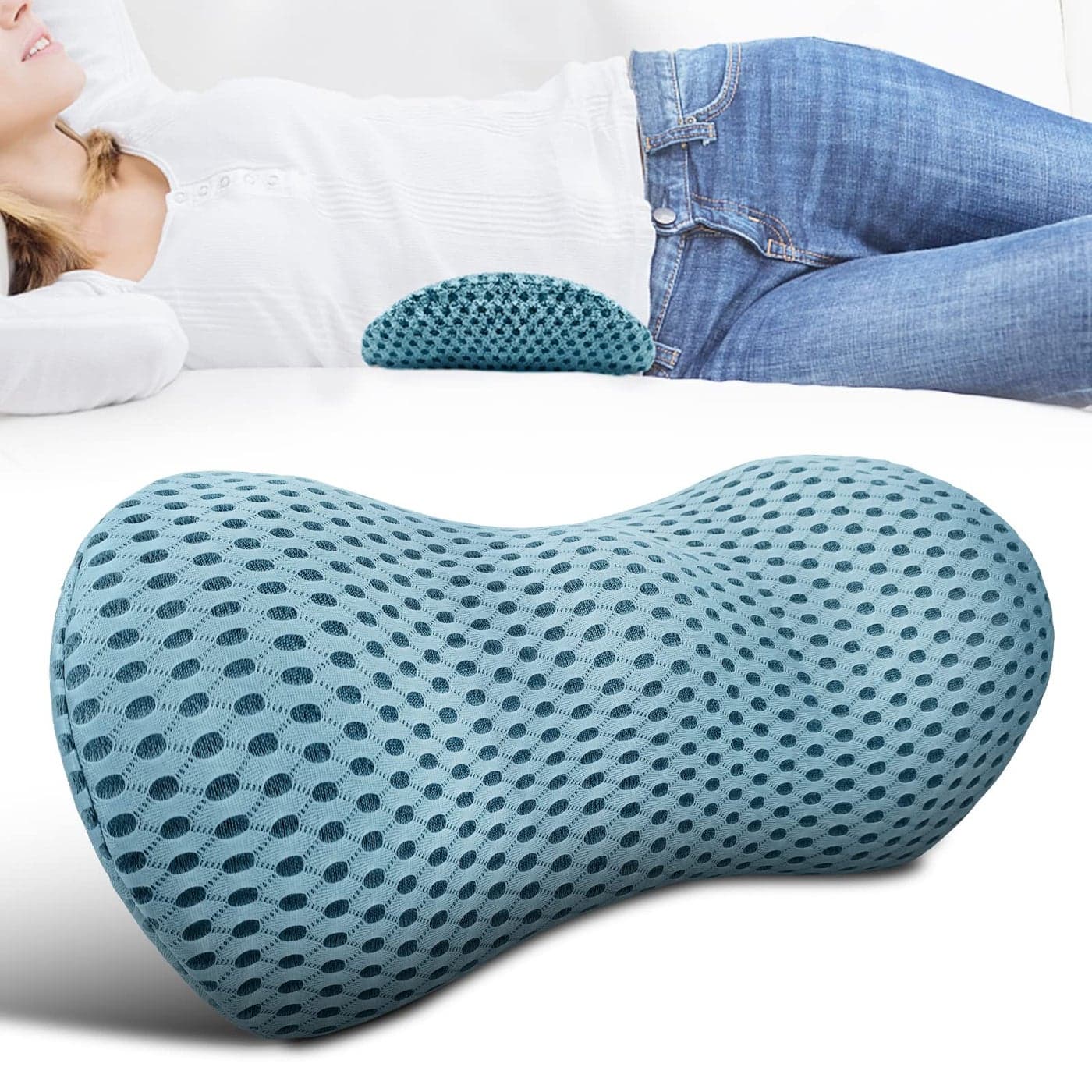 Lumbar Support Pillow for Office Chair, Memory Foam Lumbar Pillow for Lower Back Pain Relief (Blue)