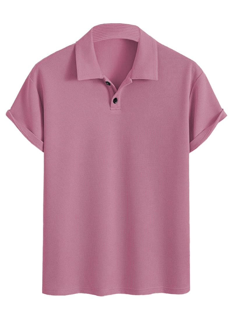 TAGDO® Premium Waffle Knit T-Shirt || Tshirt for Man || Mens Tshirt (Button-Waffle-2018-Pink-XXL)