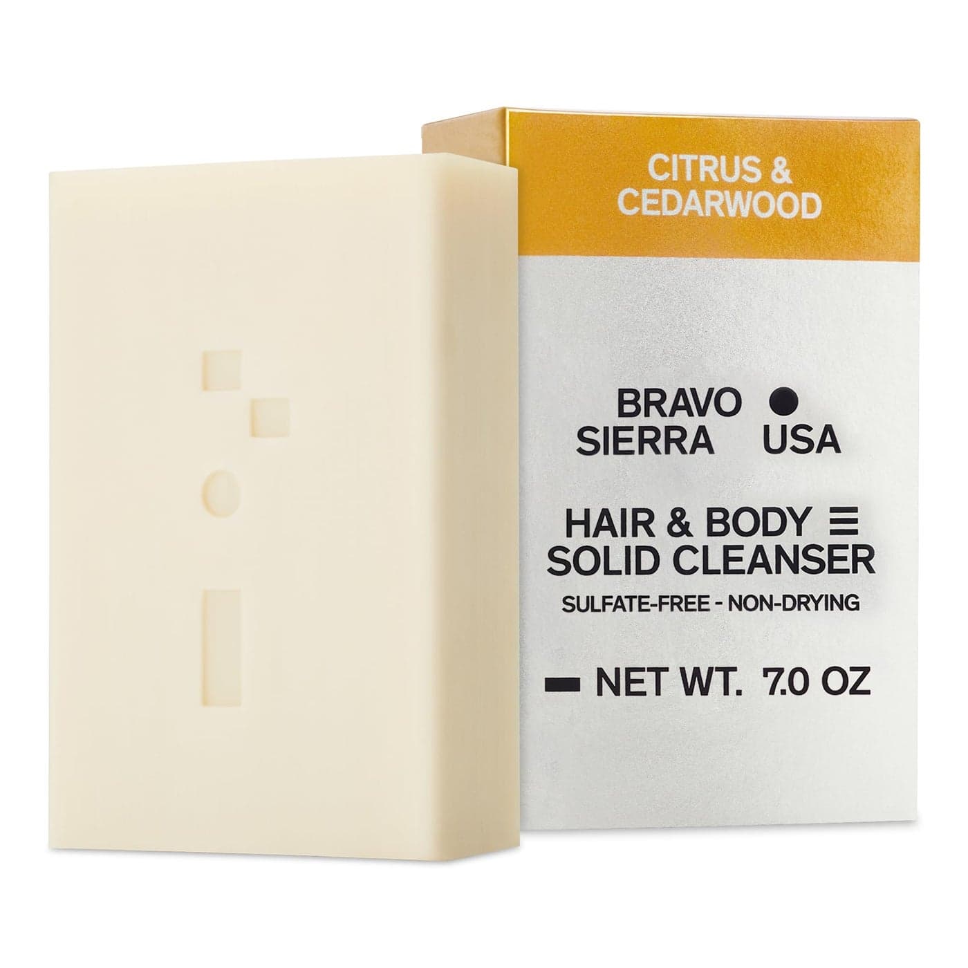 Bravo Sierra AllInOne Shampoo Face Soap Bar Citrus Cedarwood Coconut Shea Butter and Oat Flour for Soft Skin and Healthy Hair 7 oz
