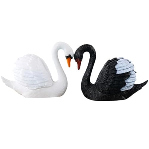 Haohaiblooms 2 PCS Miniature Swan Figurines – Black & White Resin Swans for Fairy Garden, Plant Pots, Bonsai Decor, Cake Toppers, Home and Desk Decoration, DIY Craft, Yard, Patio, and Birthday Gifts