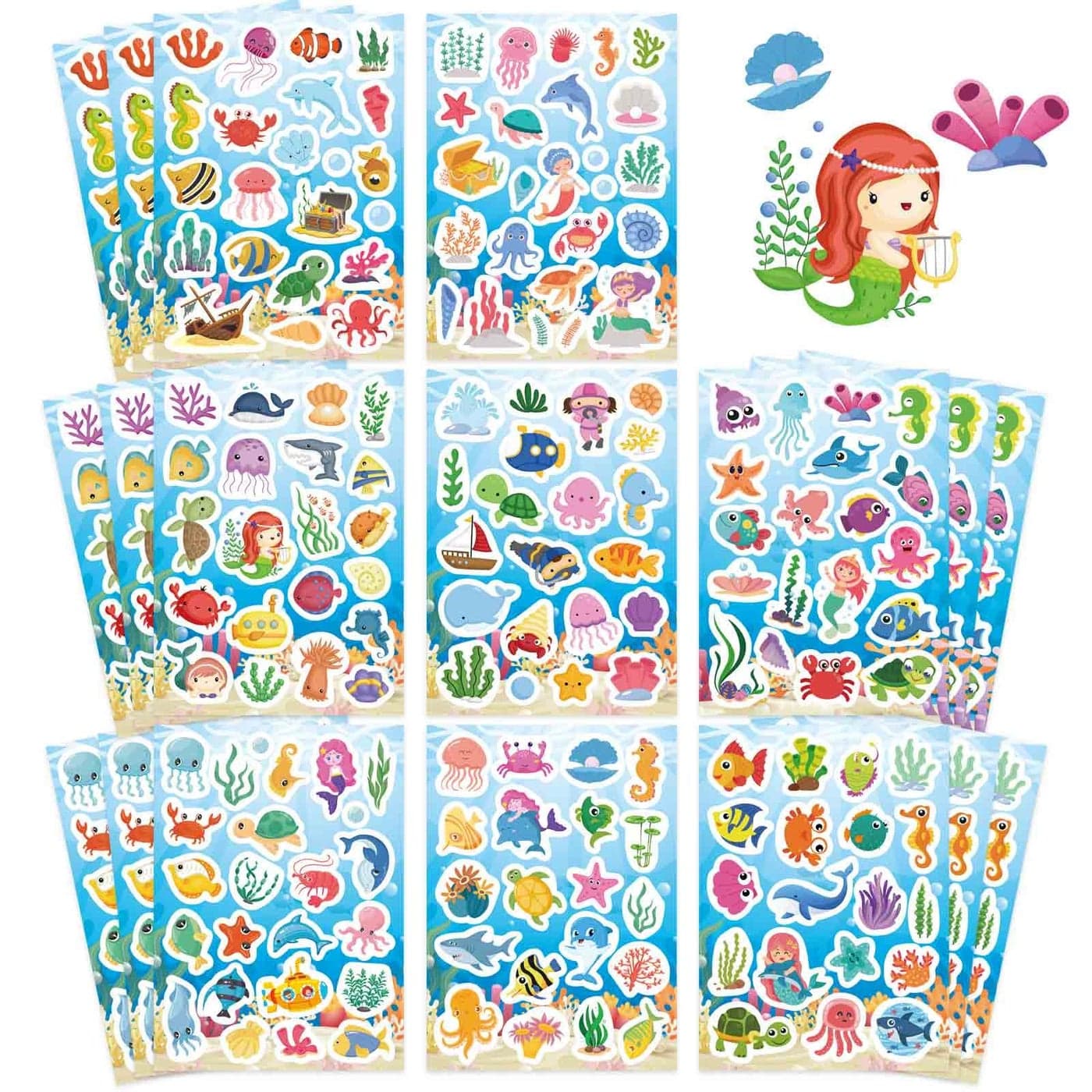 24 Sheets Ocean Stickers for Kids Sea Animal Adhesive Waterproof Stickers Mermaid Tropical Fish Shark Sticker Under The Sea Animal Beach Sticker for Ocean Party Favors