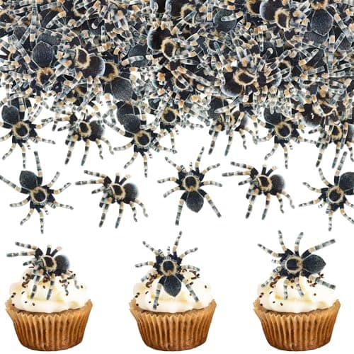 Ercadio 40Pcs Spider Edible Cupcake Toppers Realistic Spiders Cupcake Picks Horror Spider Drink Topper for Halloween Party Decorations Halloween Birthday Cake Cupcake Decorations