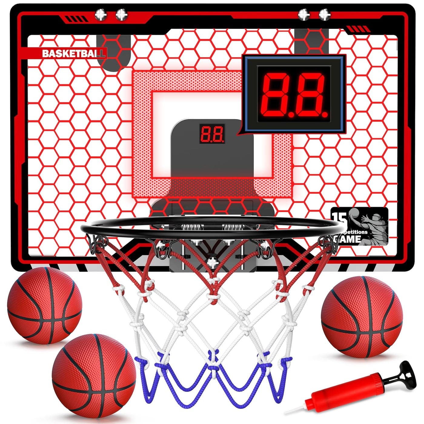HopeRock Indoor Basketball Hoop for Kids Over The Door Mini Basketball Hoops with LED Light Scoreboard Birthday Toys Gifts for 5 6 7 8 9 10 11 12 Year Old Boys