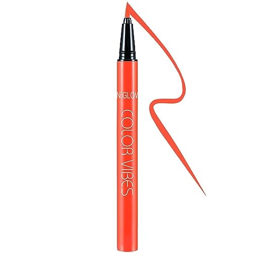 DELISOUL UV Neon Liquid Eyeliner Matte Colored Eyeliner Pen Waterproof Smudgeproof Pigmented Eye Liner Glow Brightly Under UV Lights Colorful Eye Makeup For Halloween Christmas Neon RedOrange