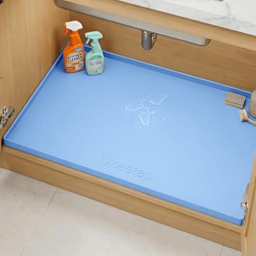 ukeetap Extra Thick Silicone Mat Waterproof with Raised Edge 34" x 22", Under Sink Mat for Kitchen & Bathroom, Kitchen Cabinet Liner, Multi-Purpose for Storage & Protection, Blue