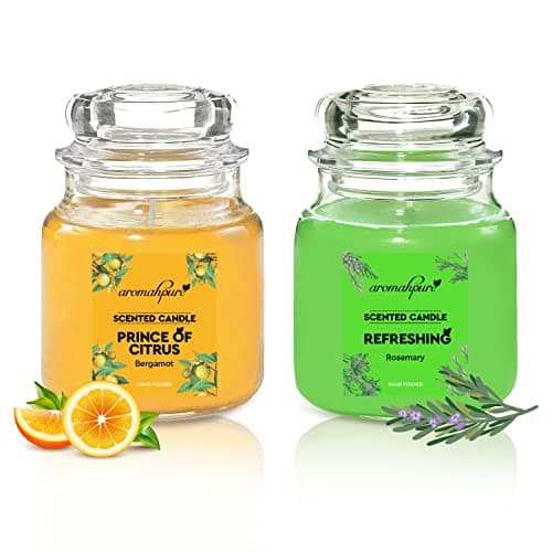 Aromahpure Scented Candles (50 Hours) (100% Soy Wax)- Handcrafted | Smoke-Free | Refreshing Rosemary- Rosemary, Prince of Citrus- Bergamot Fragrance Candles for Home & Gift Sets. (Pack of 2)