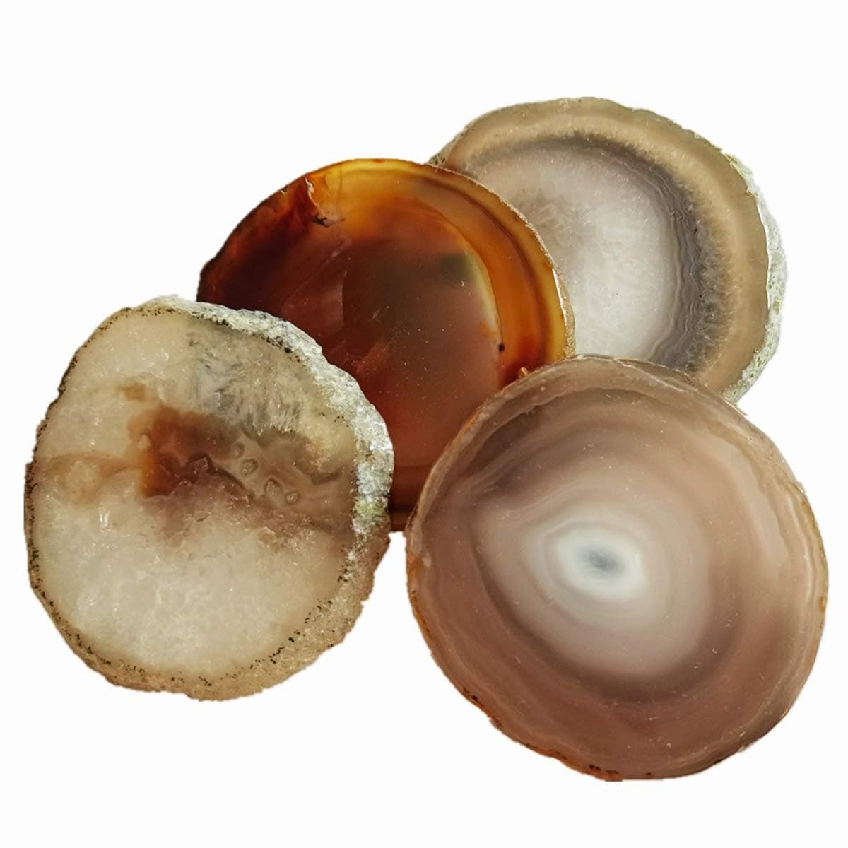 Agate Coasters Geode Agate Sliced Cup Mat 34 4Pcs Natural Color Polished Coasters with Rubber Bumper for Drinks Coffee Wine Home Decoration Gift Card