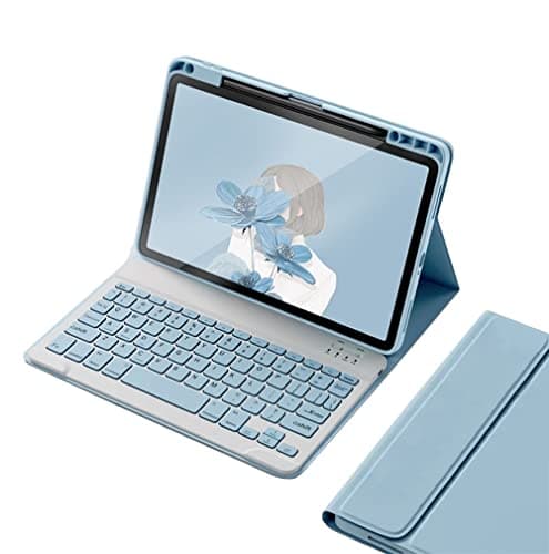 kaitesi Keyboard Case for iPad A16 (11th Gen 11")/ iPad 10th Generation 2022 10.9 inch, Magnetically Detachable Bluetooth Color Keyboard Smart Folio Cover with Pencil Holder (Misty Blue)