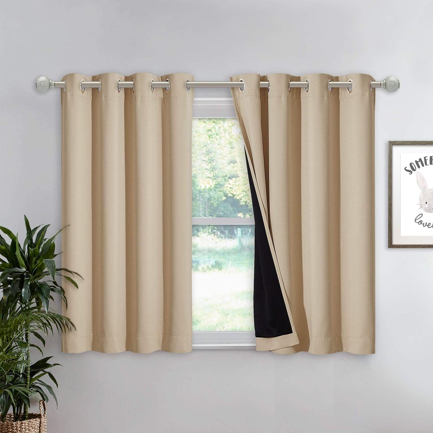 NICETOWN Cold Blocking Curtain Bedroom Full Blackout Panel Super Thick Insulated Window Cover Complete Blackout Drapery with Black Liner for Short WindowBiscotti Beige 1 PC 52 by 45inch