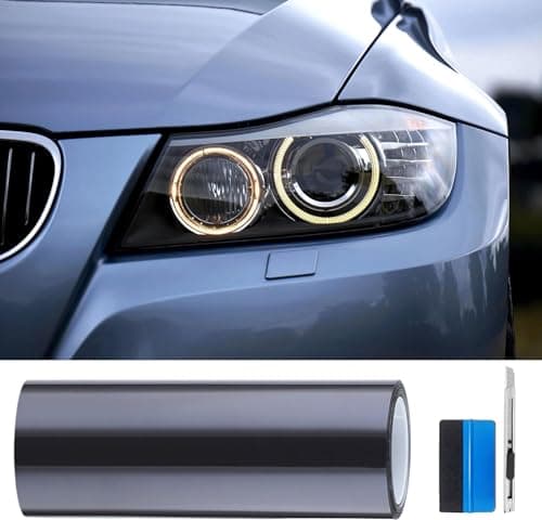 LZLRUN Dark Black and Light Smoke Headlight Taillight Tint Air-Release Vinyl Wrap Film Roll, Tint for Headlights, TPU Material (Light Black, 12" x 7ft)
