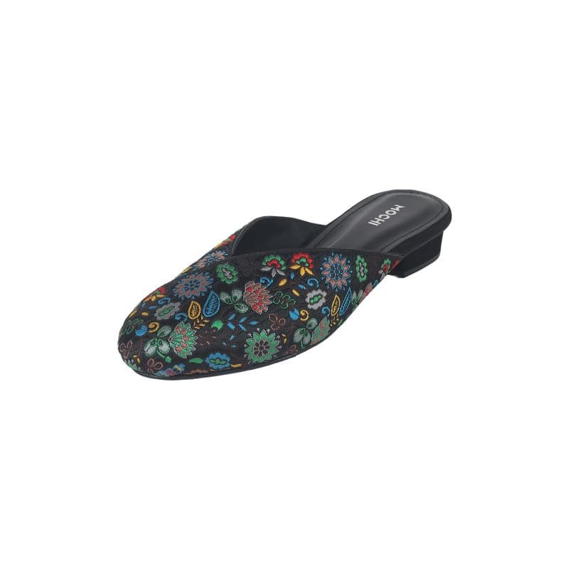 Mochi Women's Black Floral Embroidered Ethnic Mule Slip-on Shoes UK/5 EU/38 (31-887)