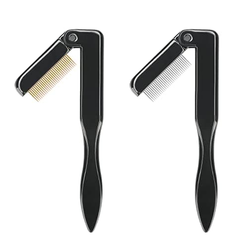 G2PLUS 2PCS Folding Eyelash Comb Eyelash Separator Tool Black Eyebrow Comb Metal Teeth Eyelash Brush Tool for Lash Brow