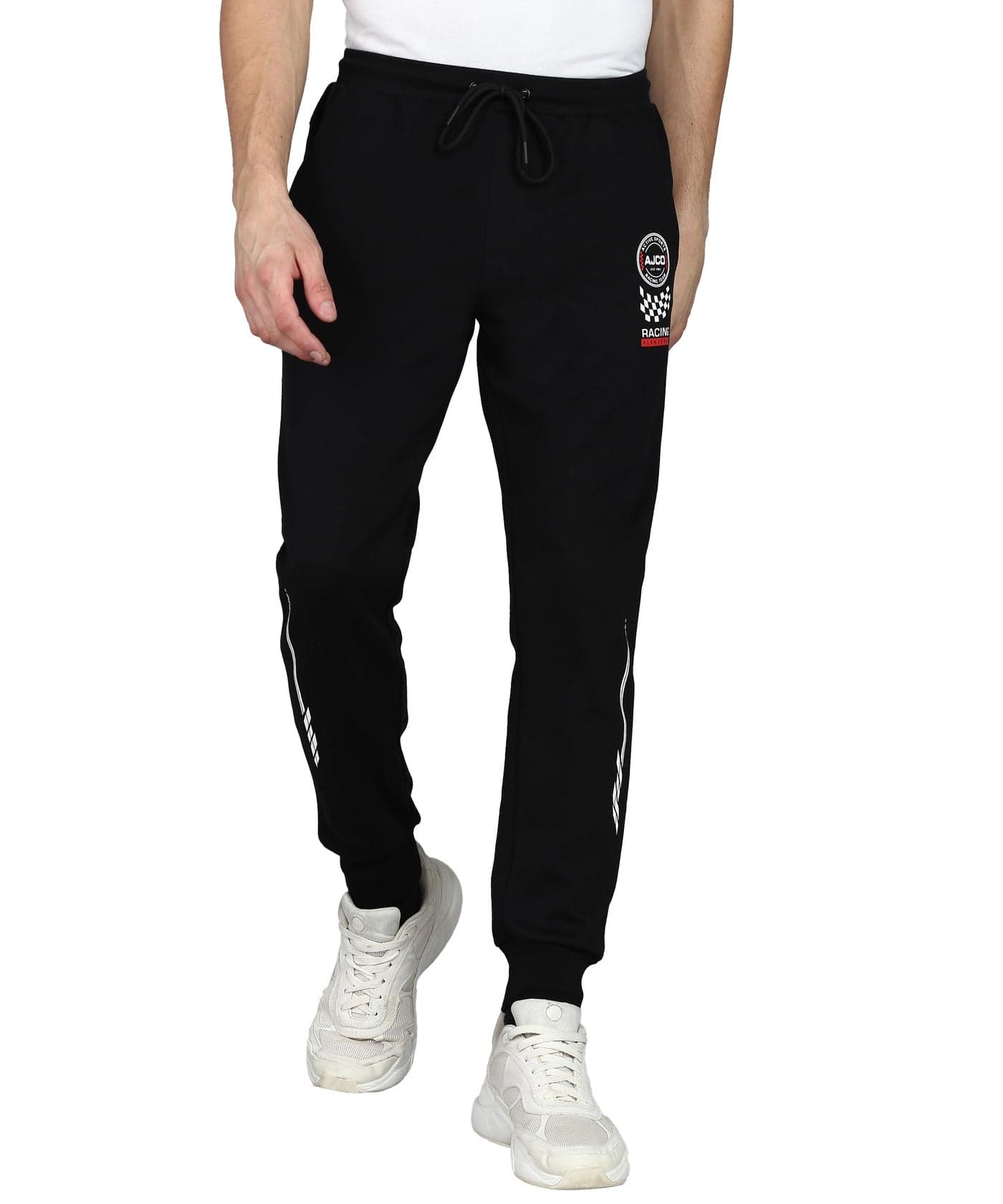 Alan Jones Clothing Men's Solid Regular Fit Mid Rise Cotton Joggers Track Pant (Black_2XL)