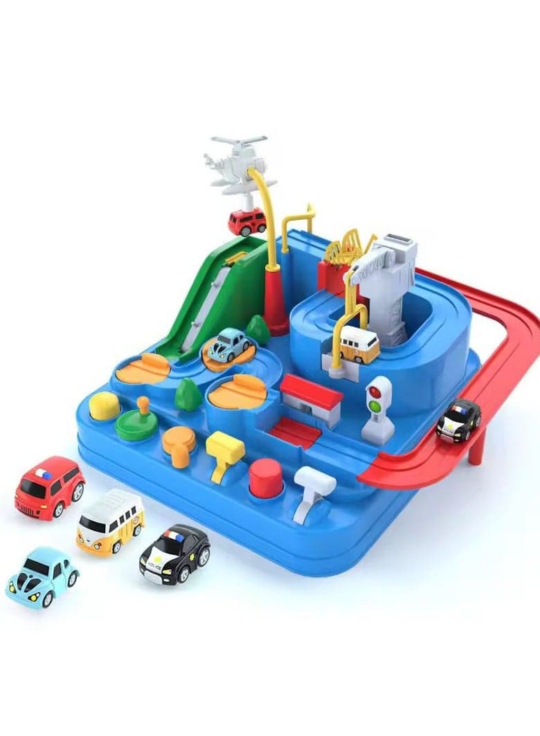 Interactive Car Adventure Track Toy Set for Kids (3-8 Years) – 4 Toy Cars – Educational & Classic Race Track – Blue