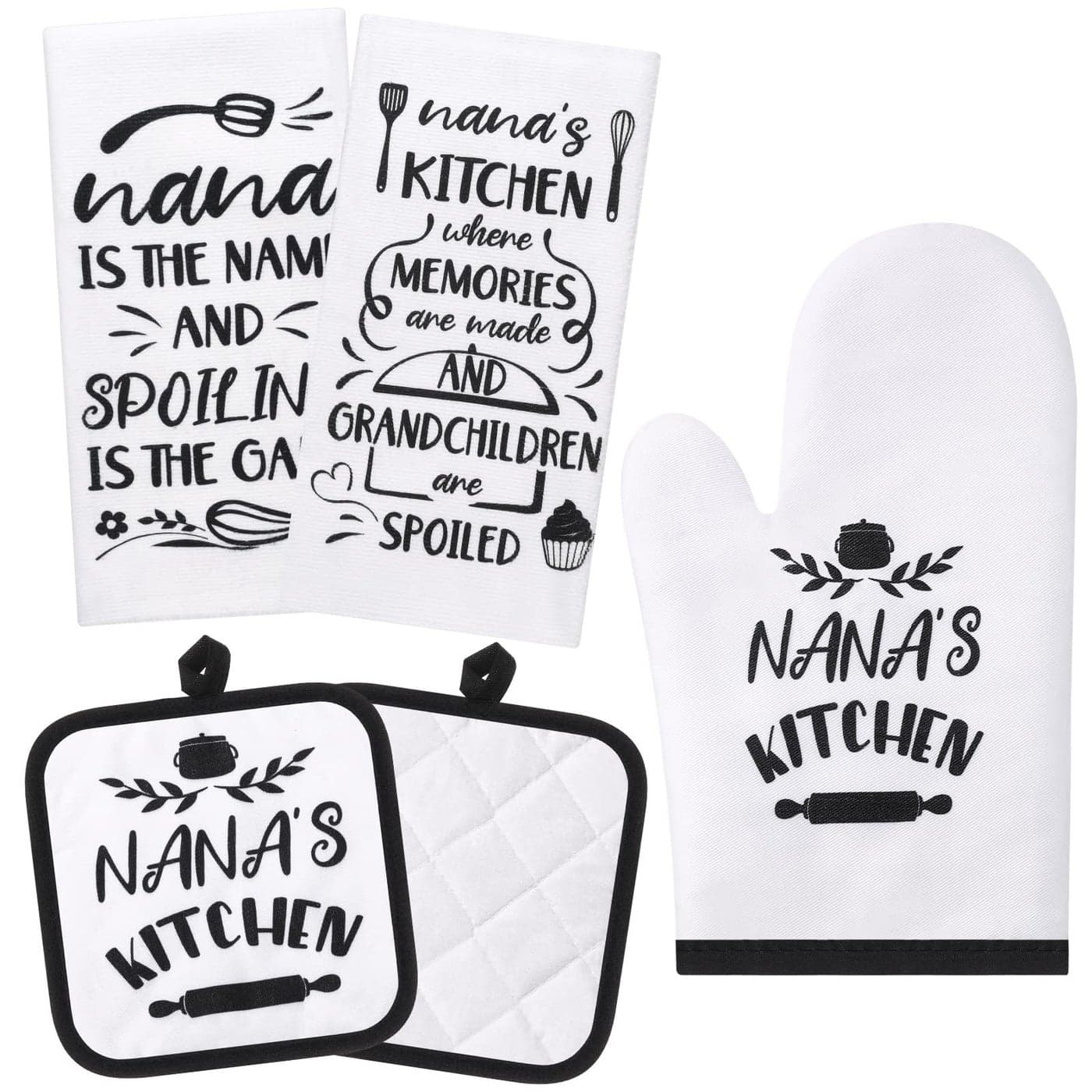 Gandeer 5 Pieces Nana Gifts for Mom Aunt Kitchen Set Includes Dish Towels Oven Pads Pot Holder Oven Mitt Nana Mom Aunt Gift for Home Birthday Kitchen Cooking Baking GrillingNana Style