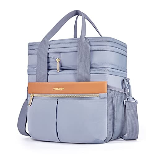 TOURIT Insulated Lunch Box Bag, Double Deck Leakproof Cooler Tote for Work Office Picnic, Expandable Lunch Container, Grey