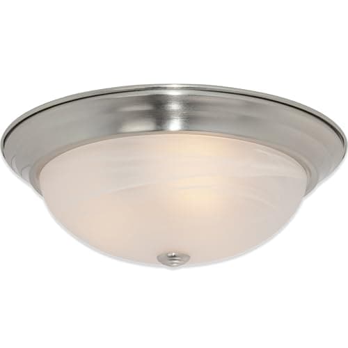 DESIGNERS FOUNTAIN Reedley 2-Lights Flush Mount Ceiling Light, 11 Inch Lighting Fixture for Kitchen, Bedroom, Bathroom, and Hallway, White Alabaster Glass, Satin Platinum, 1257S-SP-AL