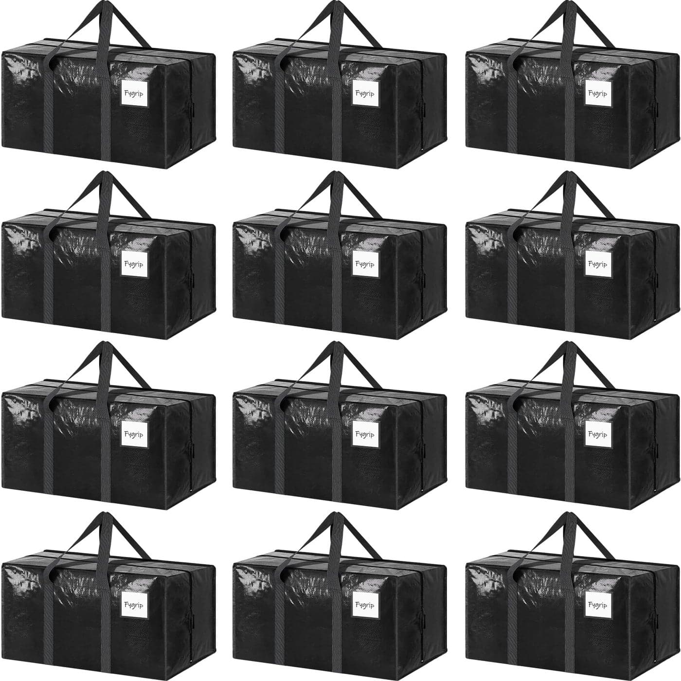 12 Pack Extra Heavy Duty Large Moving Bags with Strong Zipper Comfortable Handles Sturdy Durable Clothes Storage Bags Totes Bins Packing Moving Boxes for College Supplies Black