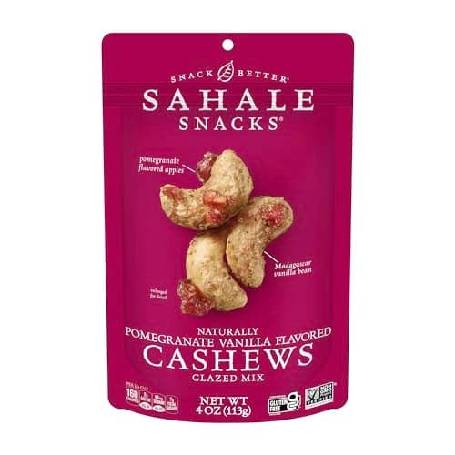 Sahale Snacks Pomegranate Vanilla Cashews 4 oz Pouches 6 Packs DryRoasted Deluxe Mixed Nuts with Pomegranate Infused Apples Madagascar Vanilla NonGMO Kosher Certified GlutenFree Snacks