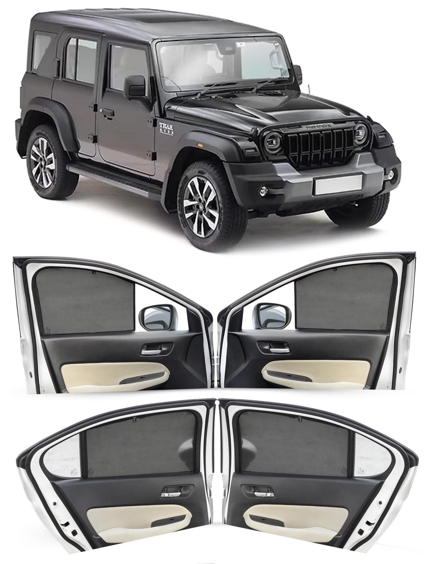 Autofact Car Sunshades for Mahindra Thar Roxx, UV Protection, Useful Car Accessories, Custom fit Sun Shades for Side Windows, Set of 8
