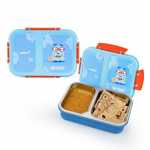 rabitat Yumzee Kids Lunch Box 750ml – Leakproof Stainless Steel Bento Tiffin for School, Boys & Girls | BPA-Free, Food-Grade Steel, Easy-Open Lock | 2-Year Brand Warranty | Shyguy