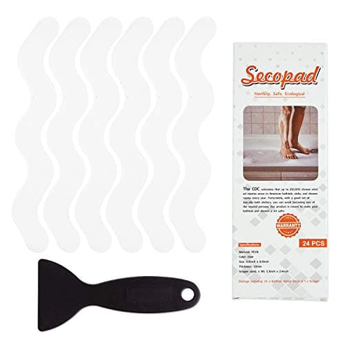 Secopad USA Patented Anti Slip Shower Stickers 24 PCS Safety Bathtub Strips Adhesive Decals with Premium Scraper for Bath Tub Shower Stairs Ladders Boats (White)