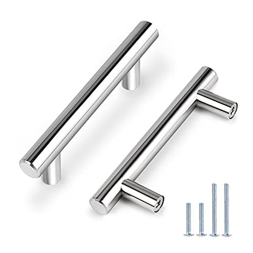 Probrico 5 Pack | 3" Cabinet Pulls Polished Chrome, Euro T Bar Kitchen Cabinet Hardware Stainless Steel Dresser Pulls Chrome Handles for Cabinet Dresser, 3" Hole Centers, 5" Total Length