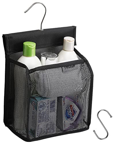 ALYER Hanging Mesh Shower Caddy Organizer Bathroom Storage Bag with Hooks for College Dorm, Gym, Swimming,RV and Travel,Black