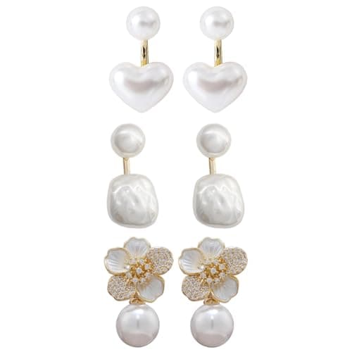 3Pairs White Earrings For Women Earrings Fashion Square Imitation Pearl Earrings For Women Sweet And Elegant Temperament Fine Jewelry Birthday Gifts
