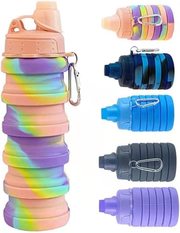 KP2 Collapsible Water Bottle Travel Water Bottle Portable Hiking Water Bottle with Leak proof Twist Cap 500ML Reusable BPA Free Silicone Water Bottles Pack of 1