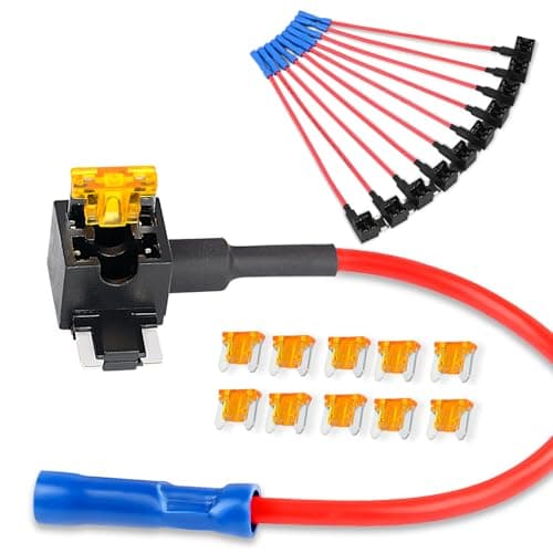 Nilight - 50038R 10 Pack 12V Car Add-a-circuit Fuse TAP Adapter with 5 Amp Low Profile Mini Blade Fuse Set for Cars Trucks Boats,Blue, Red, Black, Orange