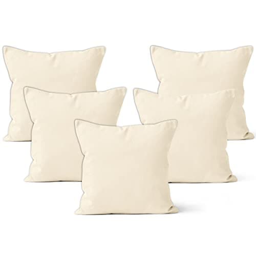 Encasa XO Throw Pillow Covers 16x16 in Set of 5 Natural | No Inserts | Cotton Pillow Covers for Living Room, Bed, Sofa, Couch | Decorative Cushion Covers with Improved Zipper
