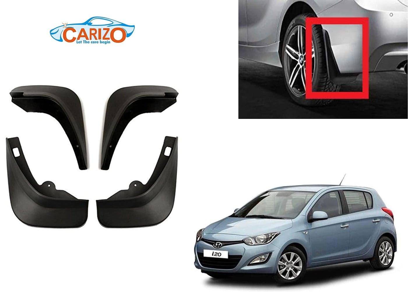 CARIZO® Car Heavy Duty Splash Mud Guards | OE Type Front and Rear Mud Flaps | Pack of 4 | Compatible with Hyundai i20 (Type-2) 2012-2014