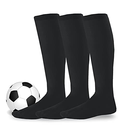 Athletic Soccer Baseball Football Active Team Sports Socks Cushion Tube Knee High 3 Pairs Black Youth Sock Size 5-7