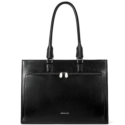 BOSTANTEN Leather Briefcase for Women Vintage 15.6 inch Laptop Bag for Women Business Shoulder Handbag Black