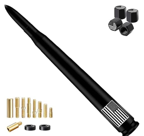 Car Bullet Antenna with Valve Stem Caps for GM Silverado 1500 2500 3500 HD Avalanche Ford F Series F150 F250 GMC Sierra 1500 2500 3500 Denali Heavy Truck Accessories (Black)- 8inch- America Flag