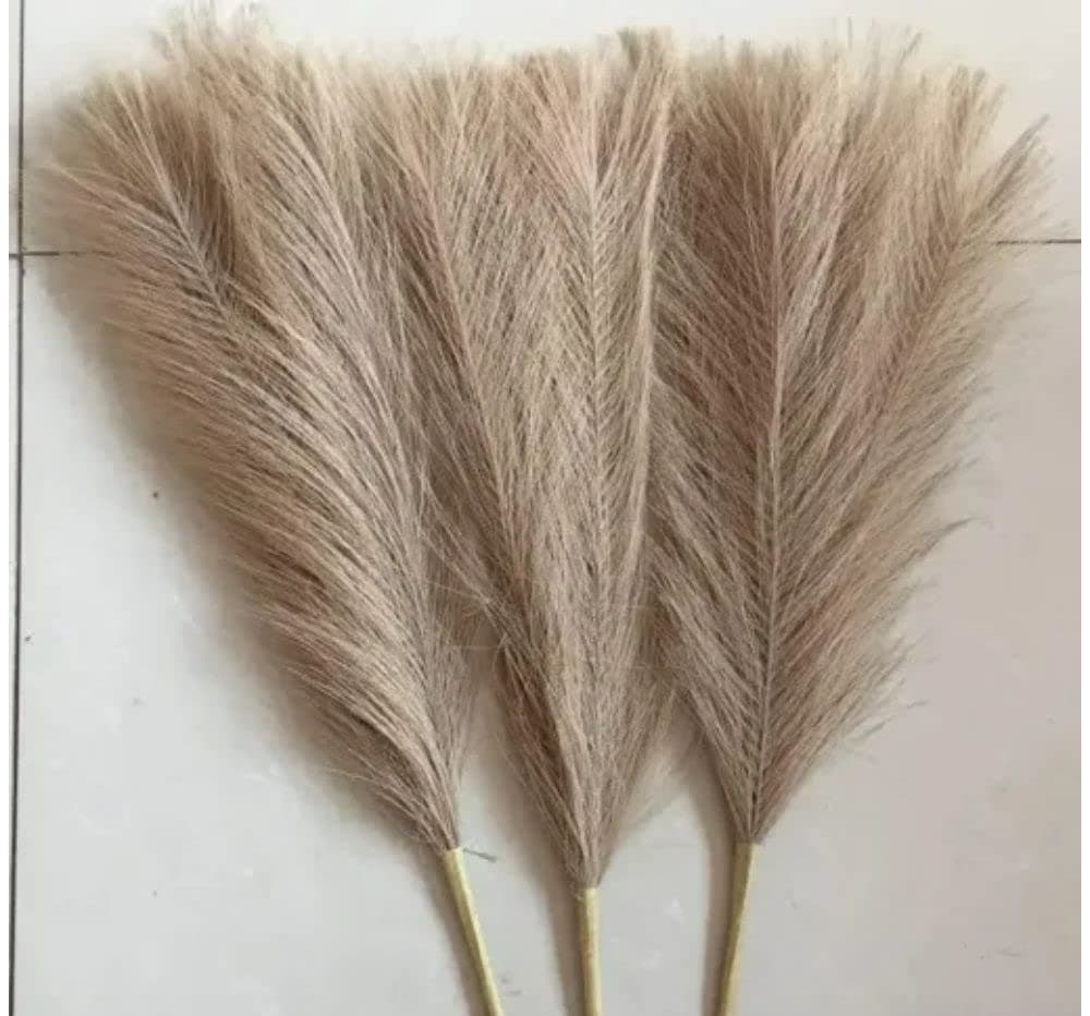 ROYAL SAPPHIRE 3 Pcs Faux Pampas Grass Small Fluffy Artificial Flowers Fake Flower Boho Decor Reed Grass for Vase Filler Farmhouse Home, Office, Living Room, Table and Craft Items (Beige)