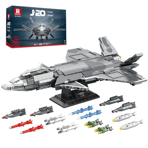 Reobrix Military Fighter Building Block Sets 33025 J20 Stealth Fighter Airplane Model Kit Technical Military Plane Model for Adult Aircraft Building Toys Cool Decor Ideal Gifts for Adults