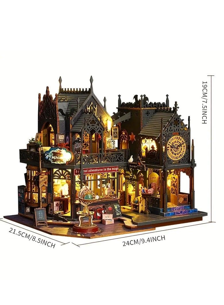 Enchanting Magic Shop DIY Model Kit - Handcrafted Wooden Miniature House with Vintage Design - Creative 3D Puzzle for Hobbyists and Gifts (Batteries and Glue not included)