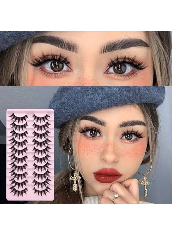 False Eyelashes 10 Pairs Manga Lashes Japanese Style Anime Lashes Thick Cosplay Lashes Natural Look 16MM Spiky 8D Wispy Faux Mink Lashes Full Strip Doll Lashes by FANXITON