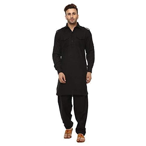 Royal Kurta Mens Regular Fit Cotton Pathani Suit (44, Black)