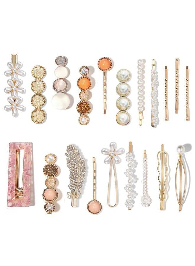 20 PCS Pearl Hair Clips Set Fashion Korean Acrylic Resin Hair Barrettes, Bobby Pins Hairpins for Women and Ladies Girls Headwear Styling Tools, Hair Accessories for Decorative Party Wedding