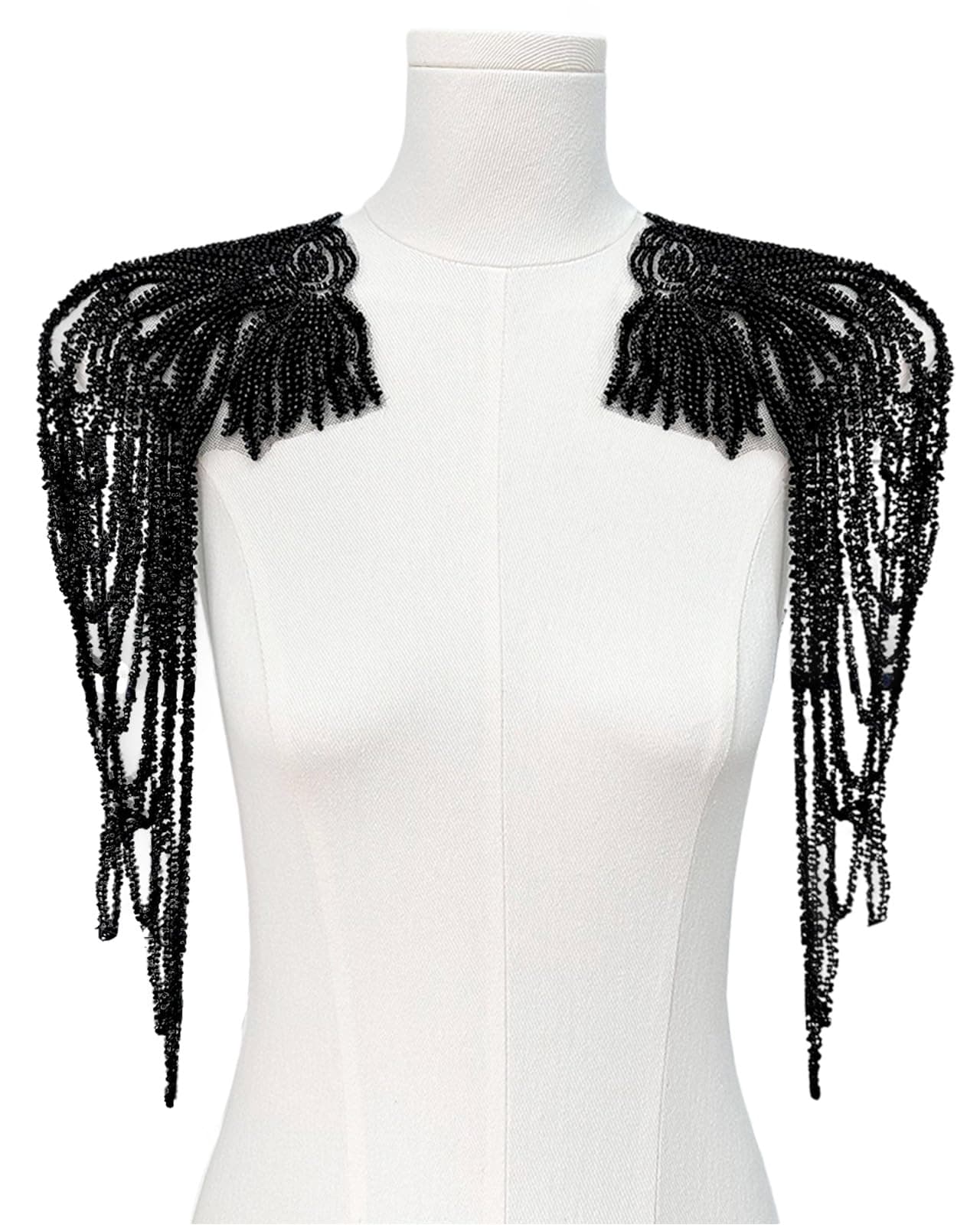 1 Pair Handmade Rhinestone Applique for Clothes, Sparkle Crystal Sewing Patches for Wedding Dress, Glass Beads Fringe Epaulettes for Shoulder Bodice Jacket Party Embellishment (Black)