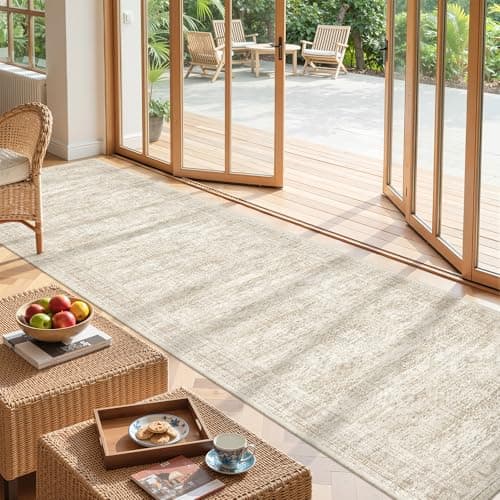 Restydon Kitchen Runner Rugs Non Skid Washable - 2.5 x 10 Runner Rug with Anti Slip Backing, Ultra-Thin Soft Rug Runner for Hallway, Bedroom, Living Room (2.5'x10', Beige/Ivory)