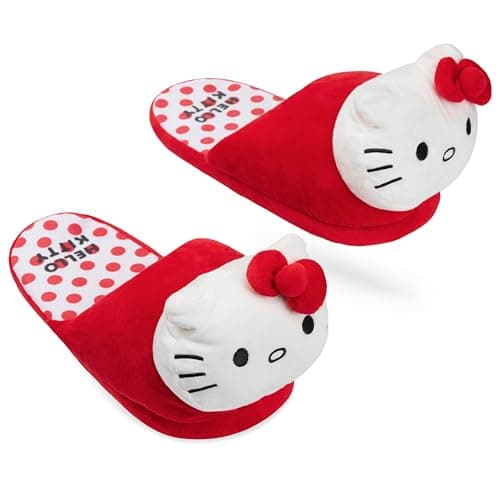 Hello Kitty Sanrio 3D Slippers for Girls Teens Women, Anti-Slip Sole Indoor House Shoes, Kawaii Cozy Gifts for Women Mom (Red, 6/6.5 US)